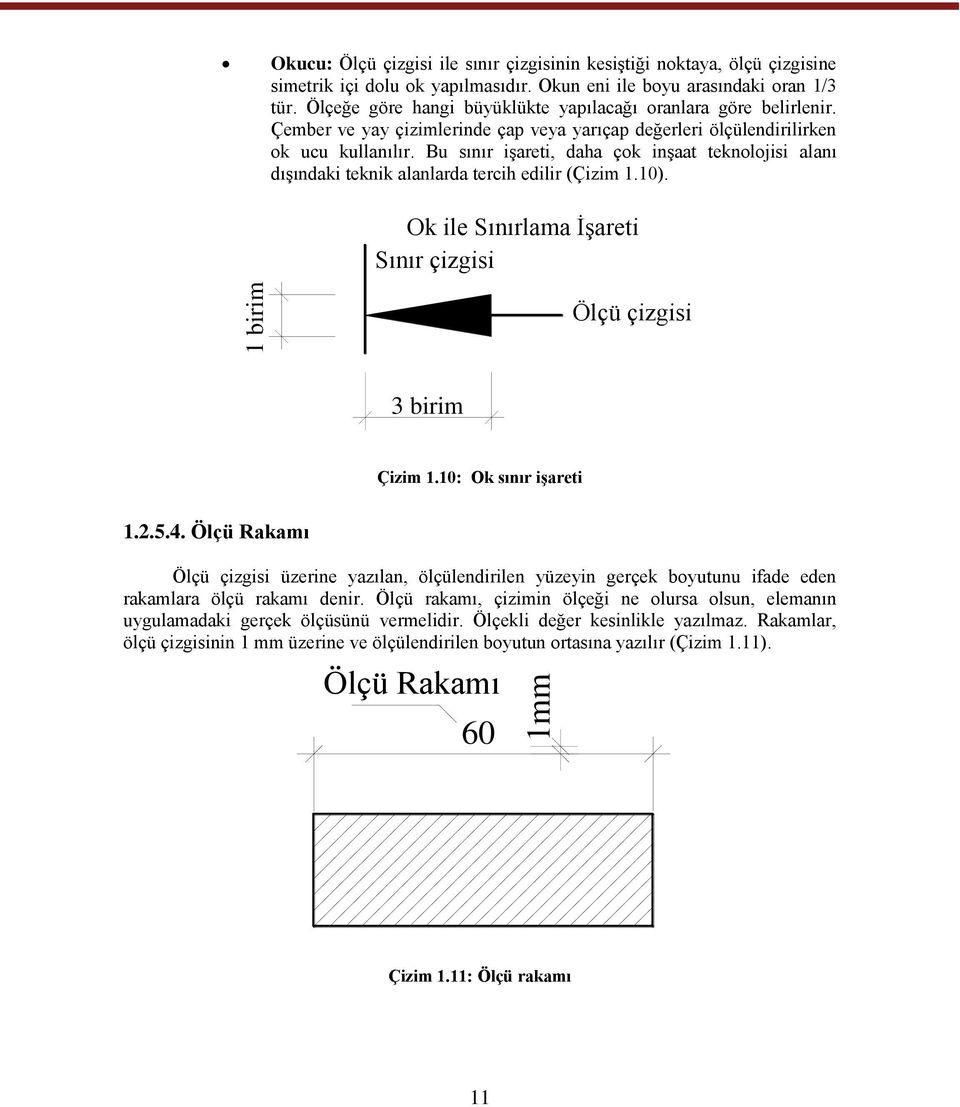 Bu sınır iģareti, daha çok inģaat teknolojisi alanı dıģındaki teknik alanlarda tercih edilir (Çizim 1.). Ok ile Sınırlama ĠĢareti Sınır çizgisi Ölçü çizgisi 3 birim Çizim 1.: Ok sınır iģareti 1.2.5.4.