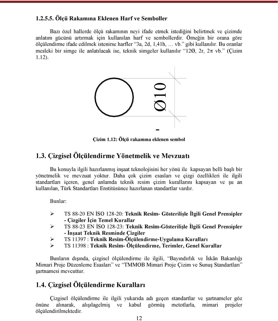 (Çizim 1.12). Ø Çizim 1.12: Ölçü rakamına eklenen sembol 1.3.