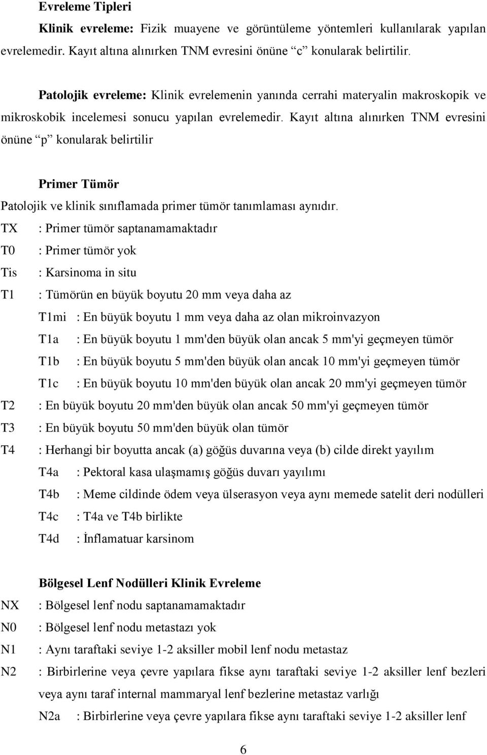 Kayıt altına alınırken TNM evresini önüne p konularak belirtilir Primer Tümör Patolojik ve klinik sınıflamada primer tümör tanımlaması aynıdır.