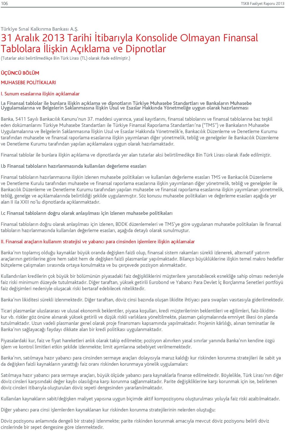 Yönetmeliğe uygun olarak hazırlanması Banka, 5411 Sayılı Bankacılık Kanunu nun 37.