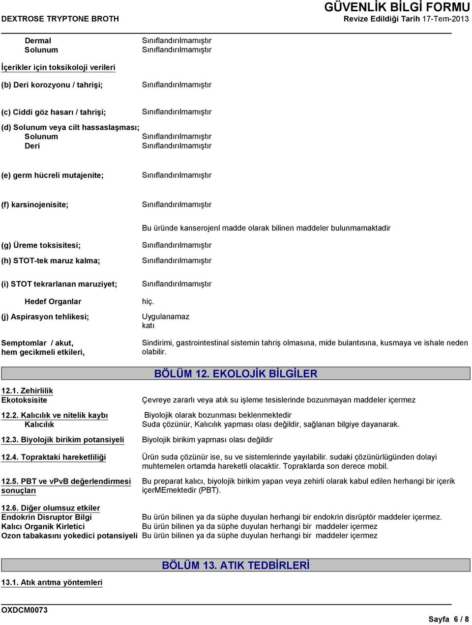 tehlikesi; Semptomlar / akut, hem gecikmeli etkileri, hiç. katı Sindirimi, gastrointestinal sistemin tahriş olmasına, mide bulantısına, kusmaya ve ishale neden olabilir. 12