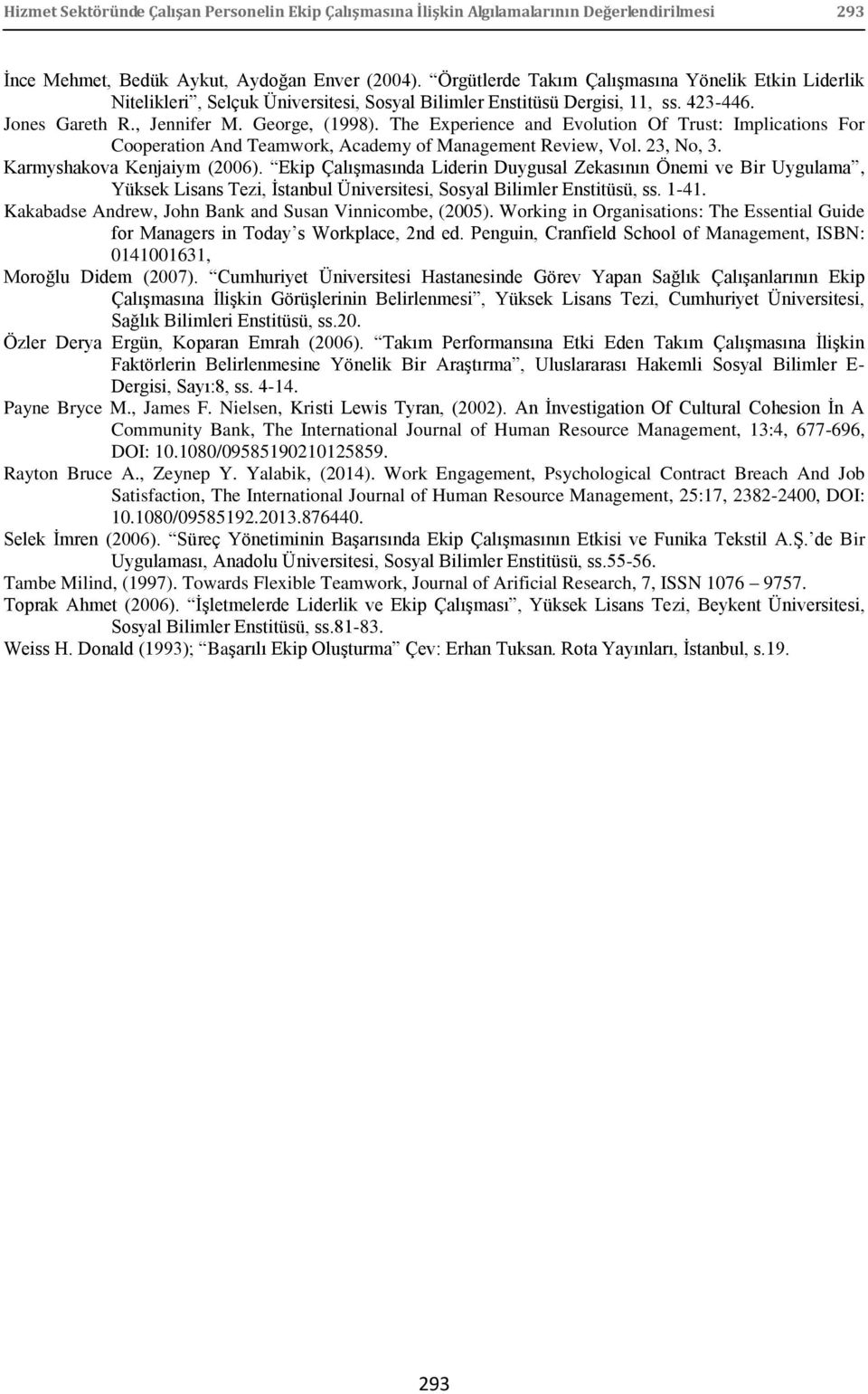 The Experience and Evolution Of Trust: Implications For Cooperation And Teamwork, Academy of Management Review, Vol. 23, No, 3. Karmyshakova Kenjaiym (2006).