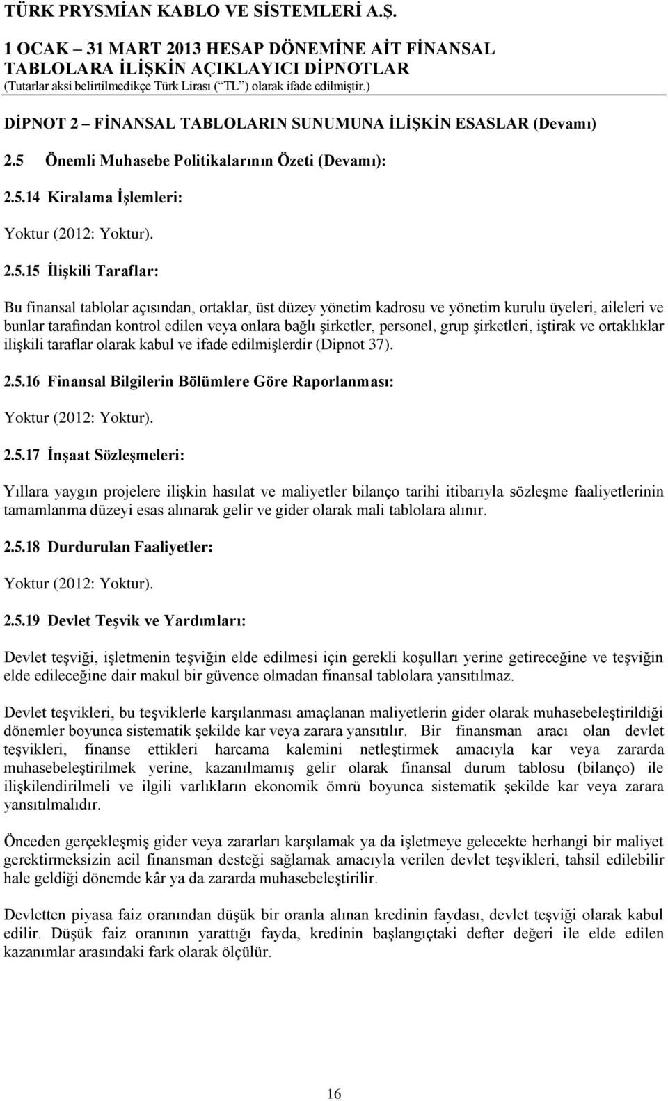 14 Kiralama İşlemleri: Yoktur (2012: Yoktur). 2.5.