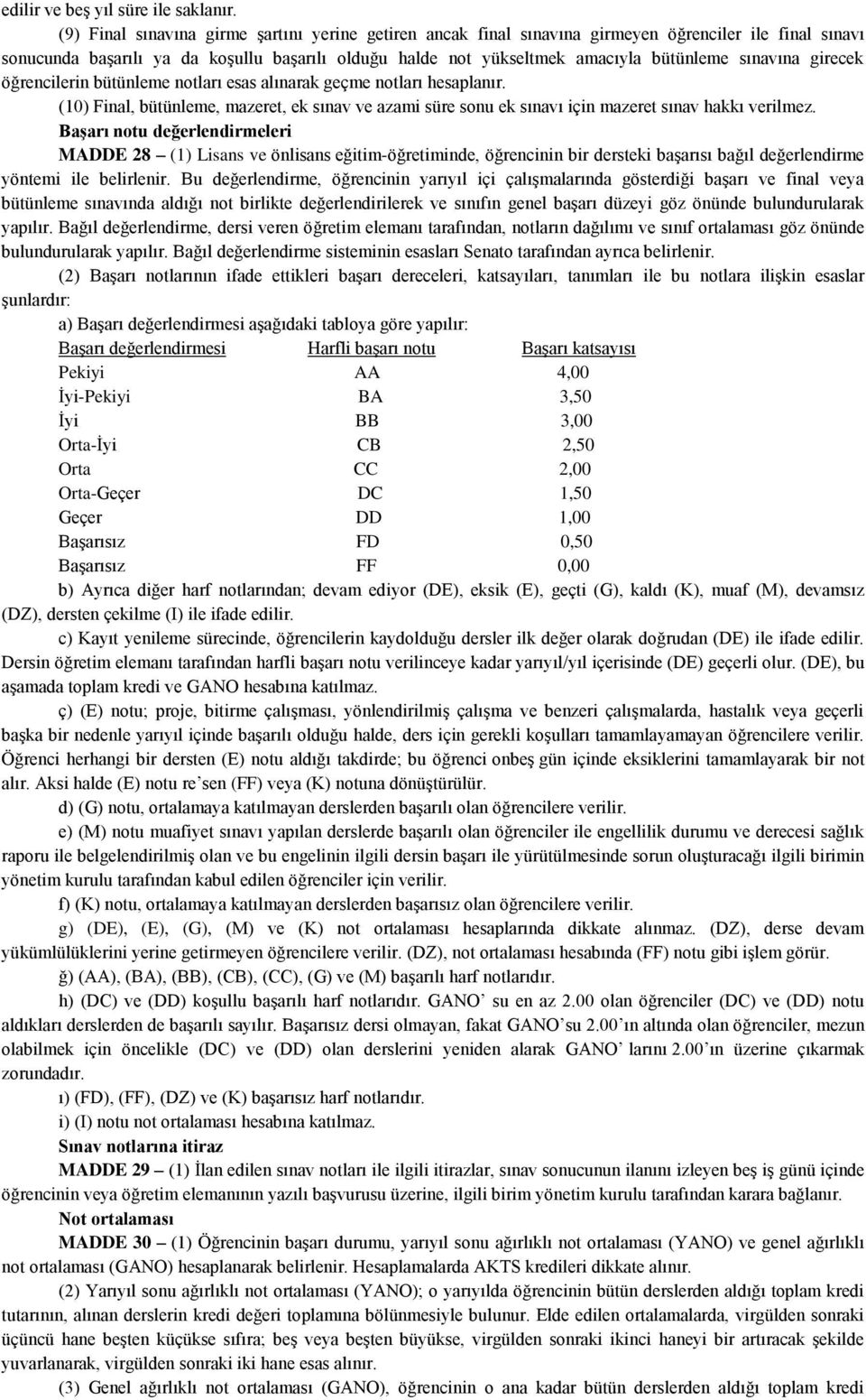 sınavına girecek öğrencilerin bütünleme notları esas alınarak geçme notları hesaplanır. (10) Final, bütünleme, mazeret, ek sınav ve azami süre sonu ek sınavı için mazeret sınav hakkı verilmez.