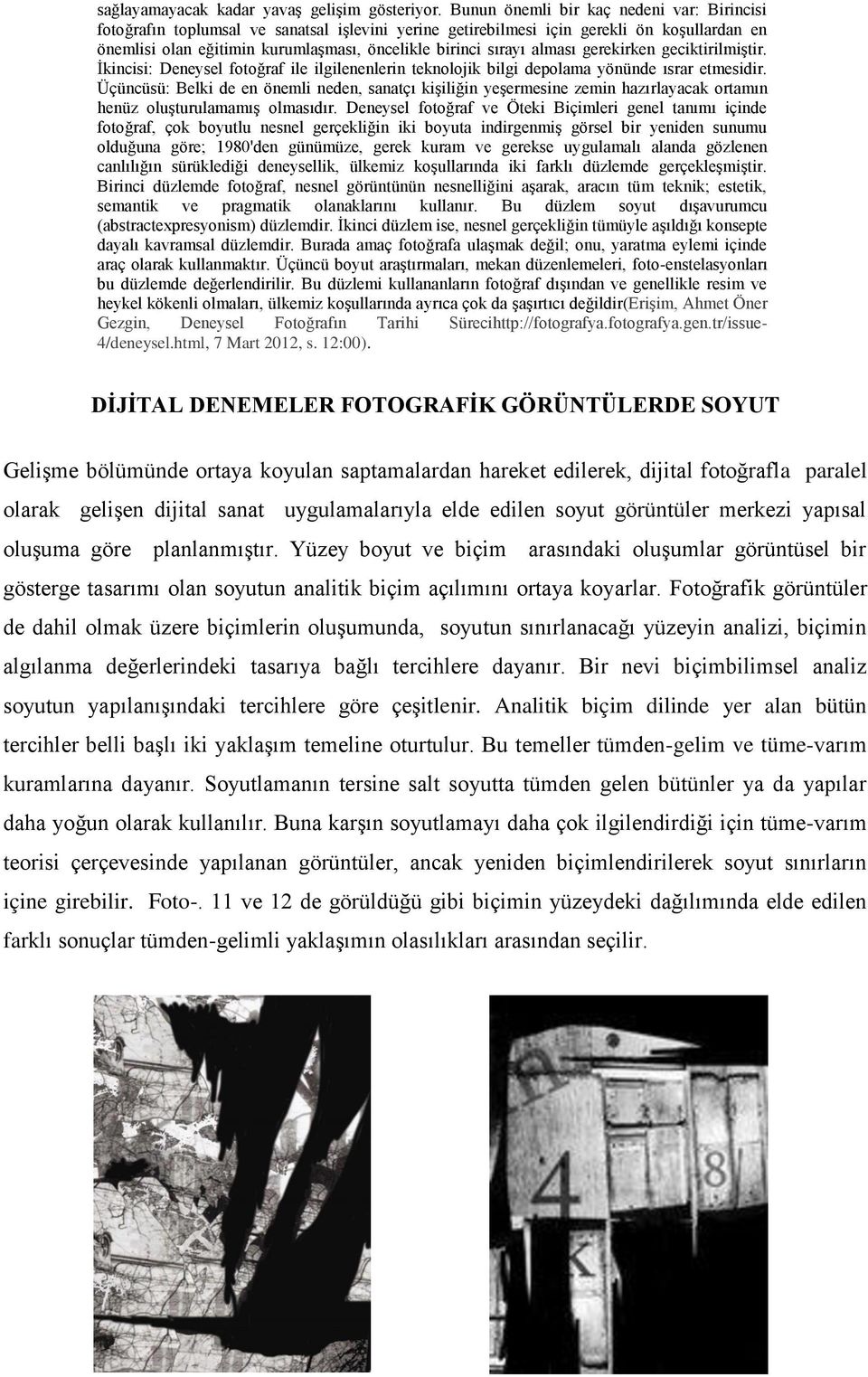 alması gerekirken geciktirilmiştir. İkincisi: Deneysel fotoğraf ile ilgilenenlerin teknolojik bilgi depolama yönünde ısrar etmesidir.