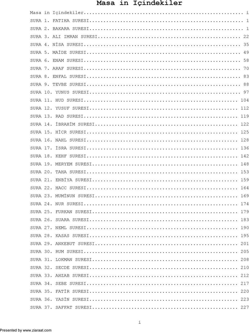 RAD SURESI... 119 SURA 14. İBRAHİM SURESI... 122 SURA 15. HİCR SURESI... 125 SURA 16. NAHL SURESI... 128 SURA 17. İSRA SURESI... 136 SURA 18. KEHF SURESI... 142 SURA 19. MERYEM SURESI... 148 SURA 20.