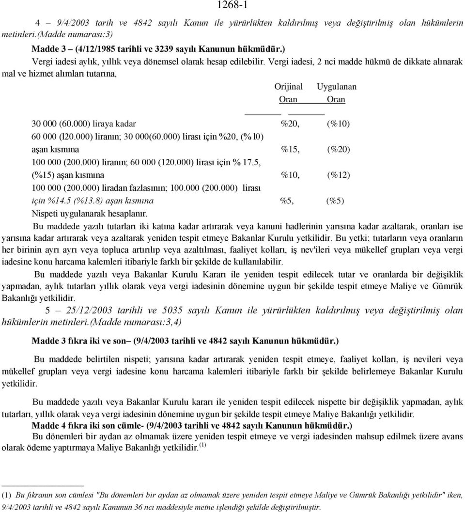 000) liraya kadar %20, (%10) 60 000 (l20.000) liranın; 30 000(60.000) lirası için %20, (% l0) aşan kısmına %15, (%20) 100 000 (200.000) liranın; 60 000 (120.000) lirası için % 17.