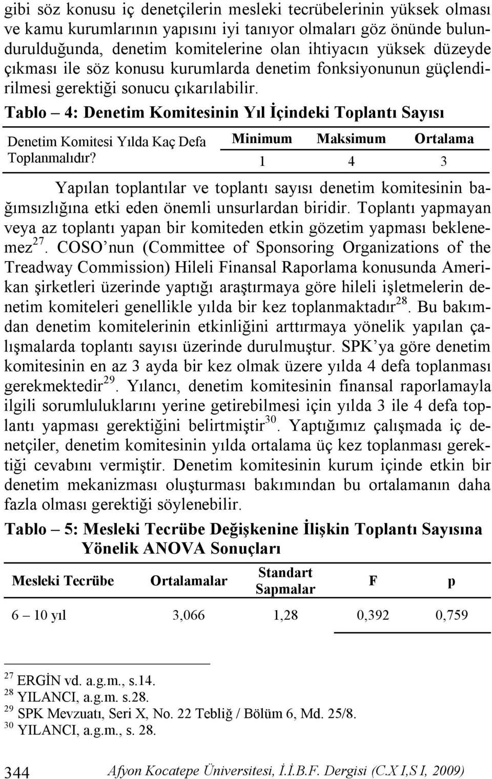 Tablo 4: Denetim Komitesinin Yıl İçindeki Toplantı Sayısı Denetim Komitesi Yılda Kaç Defa Toplanmalıdır?