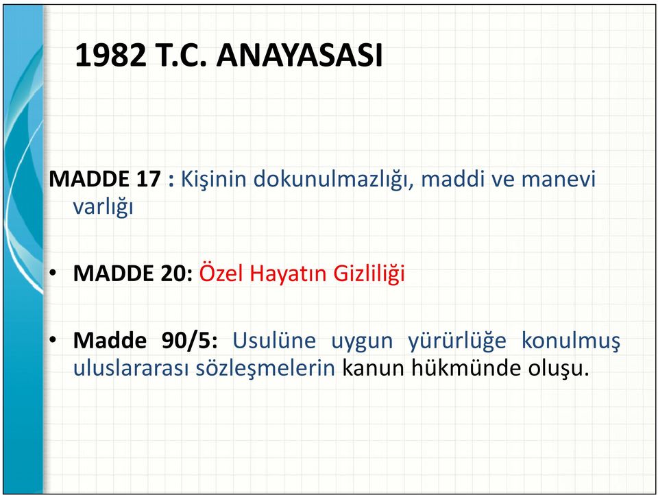 ve manevi varlığı MADDE 20: Özel Hayatın Gizliliği