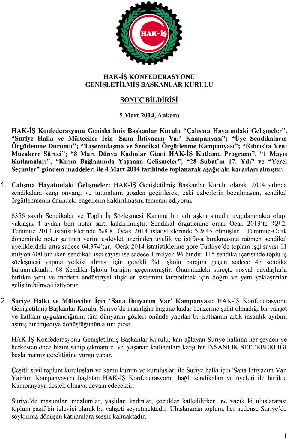 HAK-İŞ Kutlama Programı, 1 Mayıs Kutlamaları, Kırım Bağlamında Yaşanan Gelişmeler, 28 Şubat ın 17.