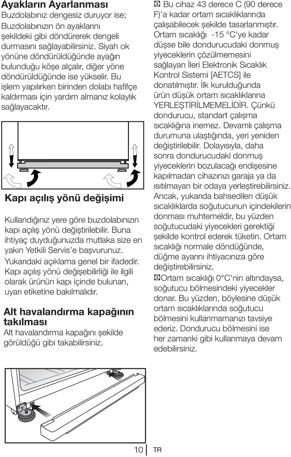 Bu işlem yapılırken birinden dolabı hafifçe kaldırması için yardım almanız kolaylık sağlayacaktır. Kapı açılış yönü değişimi Kullandığınız yere göre buzdolabınızın kapı açılış yönü değiştirilebilir.