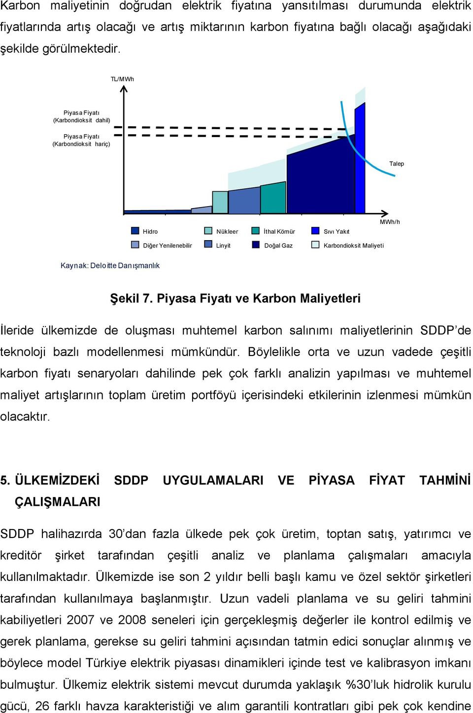 Deloitte Danışmanlık Şekil 7. Piyasa Fiyatı ve Karbon Maliyetleri Đleride ülkemizde de oluşması muhtemel karbon salınımı maliyetlerinin SDDP de teknoloji bazlı modellenmesi mümkündür.