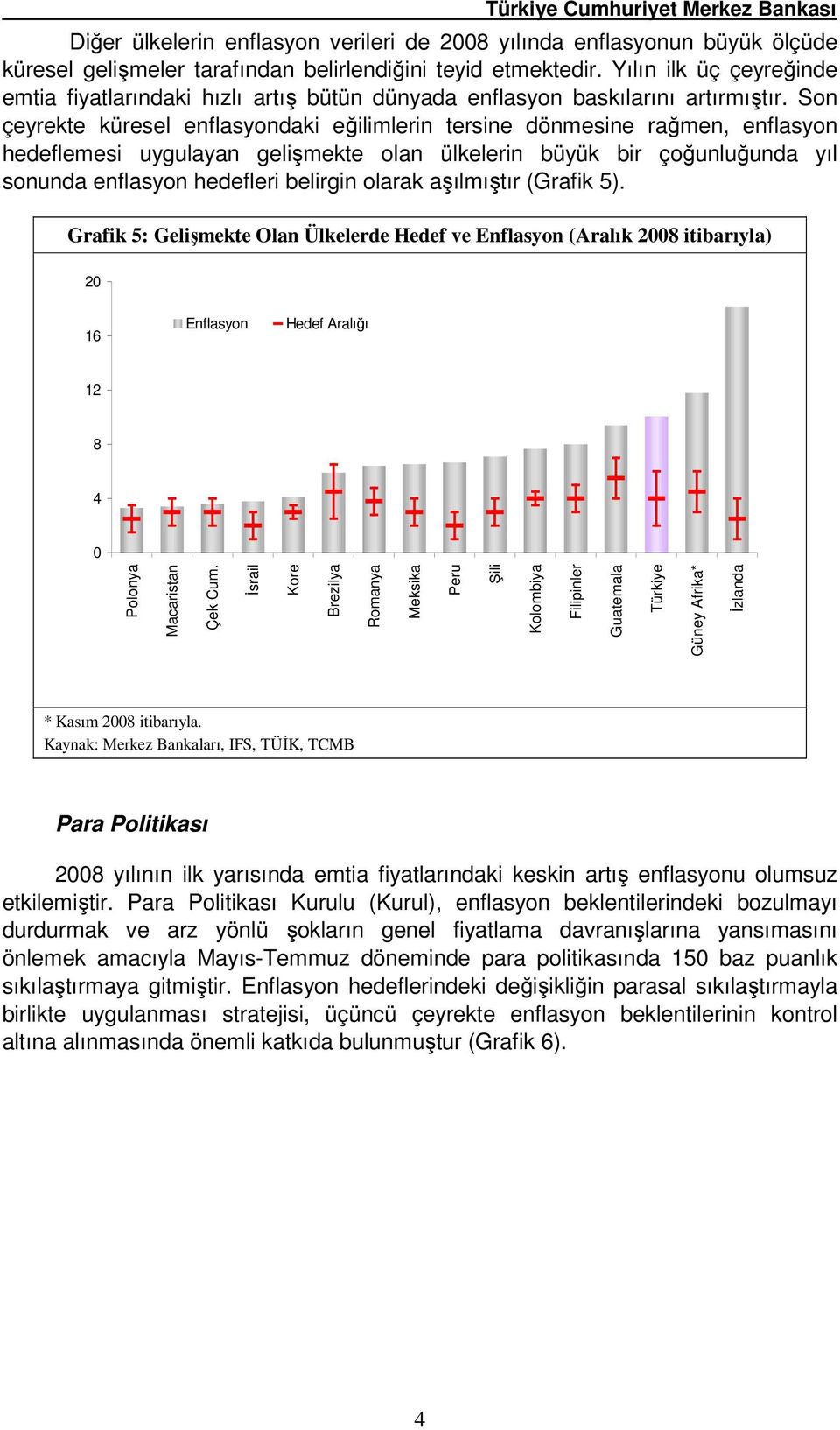 Son çeyrekte küresel enflasyondaki eğilimlerin tersine dönmesine rağmen, enflasyon hedeflemesi uygulayan gelişmekte olan ülkelerin büyük bir çoğunluğunda yıl sonunda enflasyon hedefleri belirgin