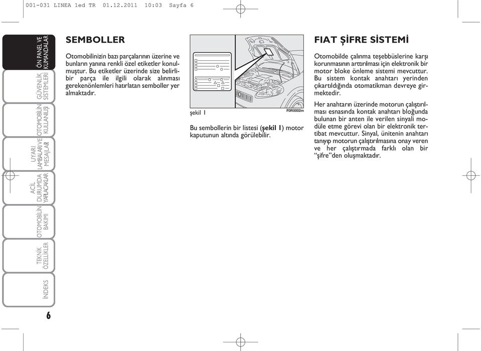 şekil 1 F0R0002m Bu sembollerin bir listesi (þekil 1) motor kaputunun altýnda görülebilir.