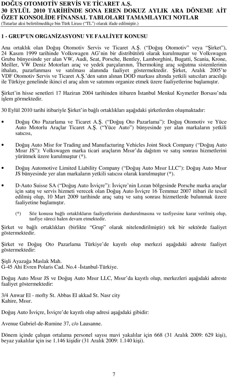 Bugatti, Scania, Krone, Meiller, VW Deniz Motorları araç ve yedek parçalarının, Thermoking araç soğutma sistemlerinin ithalatı, pazarlanması ve satılması alanında faaliyet göstermektedir.