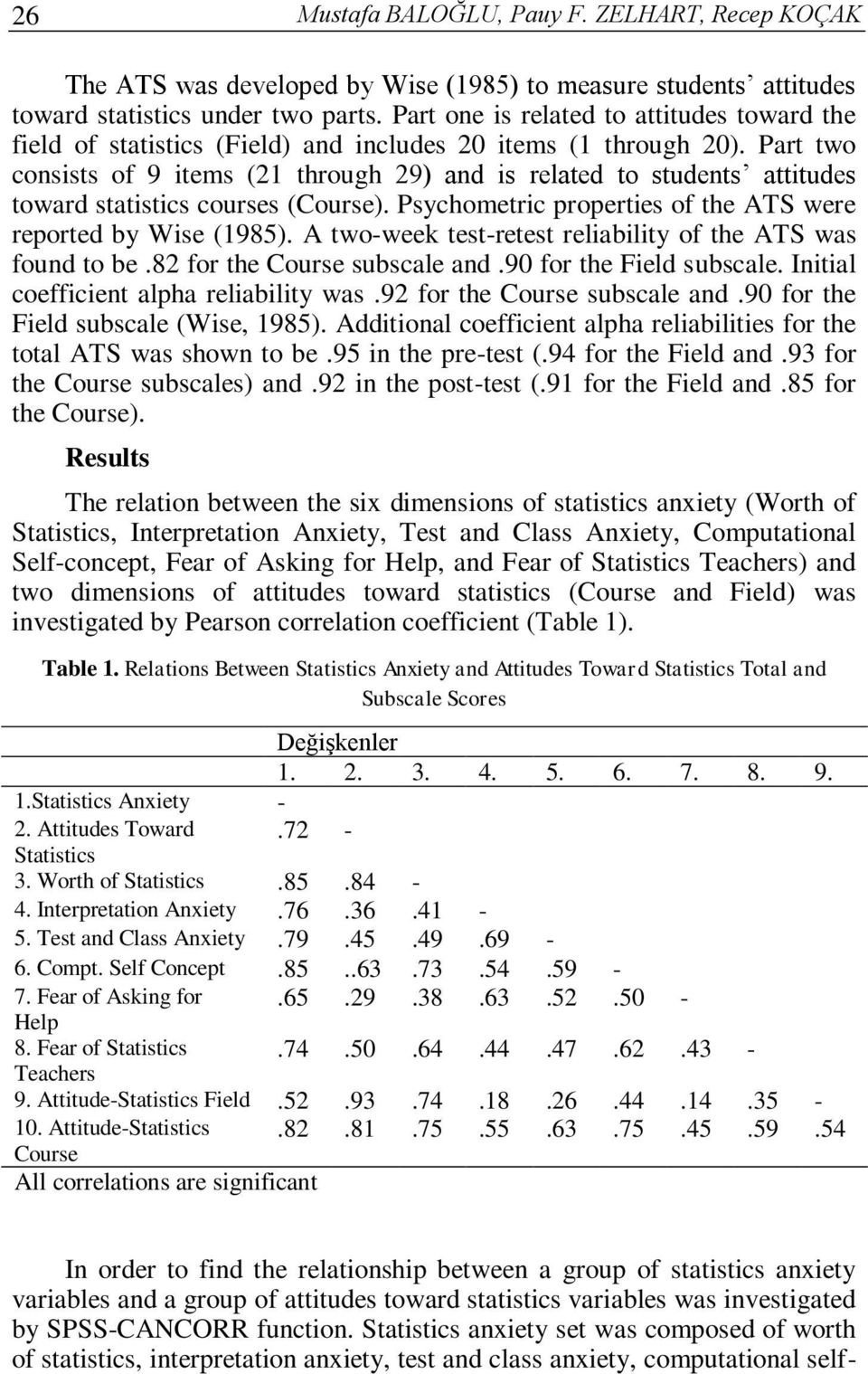Part two consists of 9 items (21 through 29) and is related to students attitudes toward statistics courses (Course). Psychometric properties of the ATS were reported by Wise (1985).