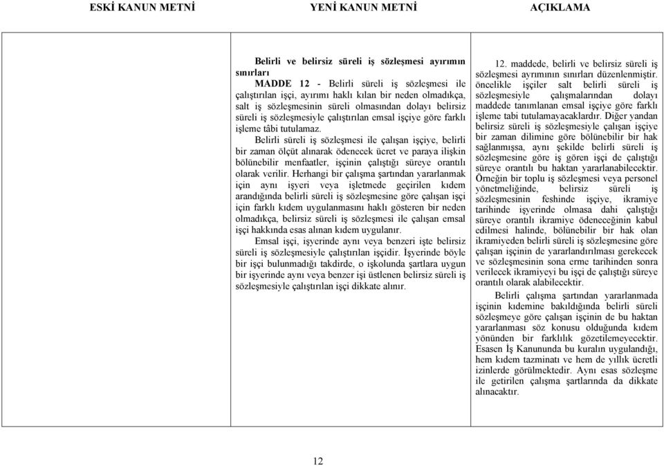 Belirli süreli iş sözleşmesi ile çalışan işçiye, belirli bir zaman ölçüt alınarak ödenecek ücret ve paraya ilişkin bölünebilir menfaatler, işçinin çalıştığı süreye orantılı olarak verilir.