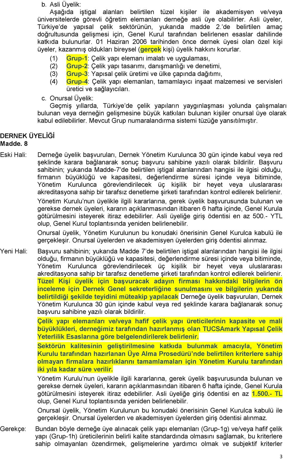 01 Haziran 2006 tarihinden önce dernek üyesi olan özel kişi üyeler, kazanmış oldukları bireysel (gerçek kişi) üyelik hakkını korurlar.