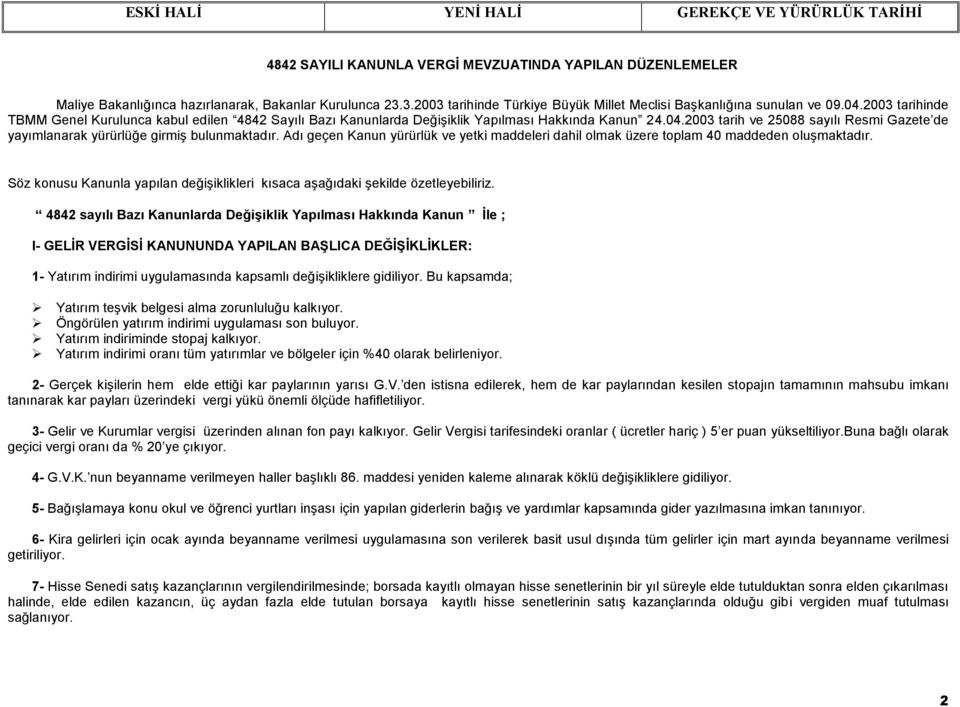 2003 tarih ve 25088 sayılı Resmi Gazete de yayımlanarak yürürlüğe girmiş bulunmaktadır. Adı geçen Kanun yürürlük ve yetki maddeleri dahil olmak üzere toplam 40 maddeden oluşmaktadır.