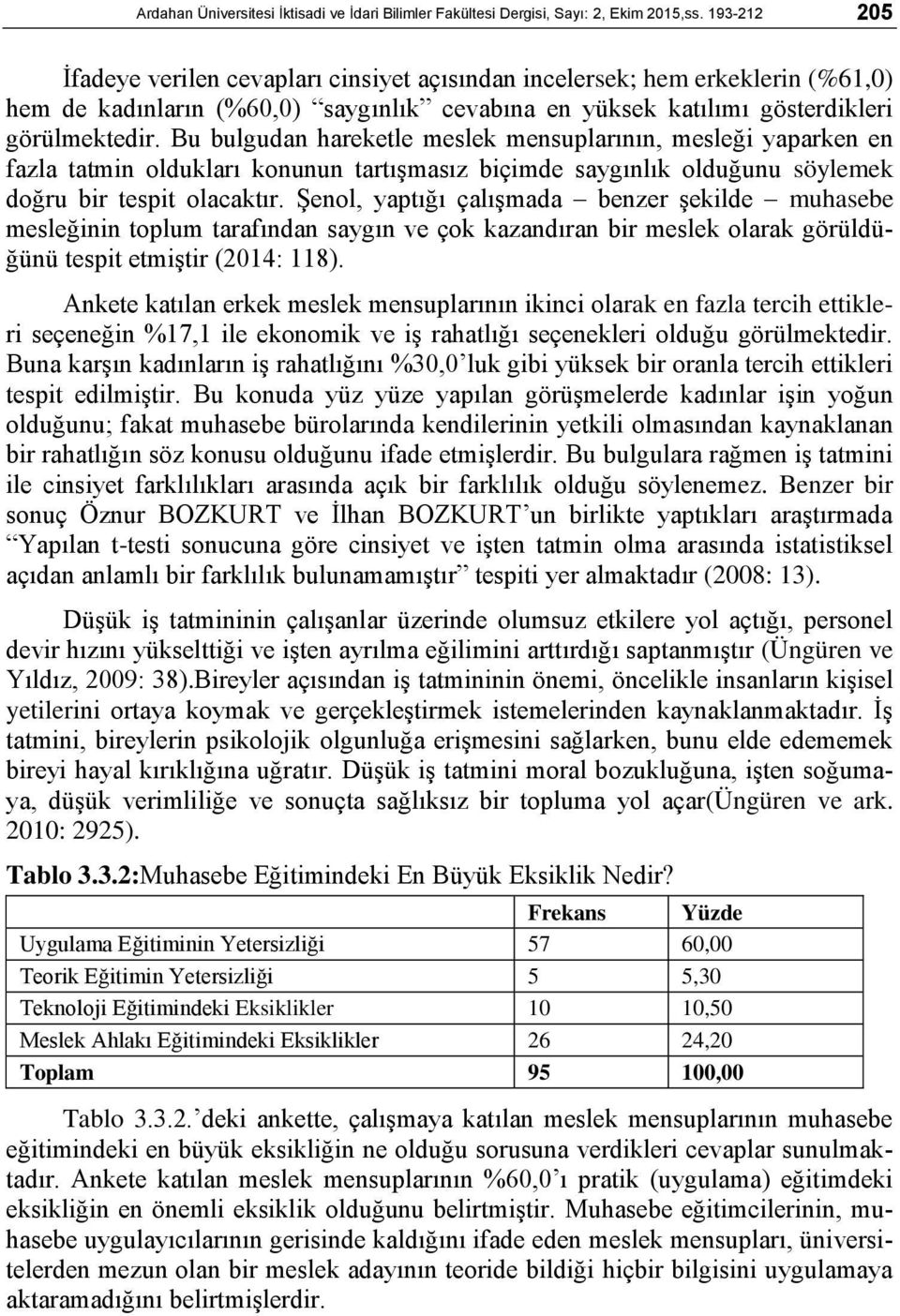 Bu bulgudan hareketle meslek mensuplarının, mesleği yaparken en fazla tatmin oldukları konunun tartışmasız biçimde saygınlık olduğunu söylemek doğru bir tespit olacaktır.