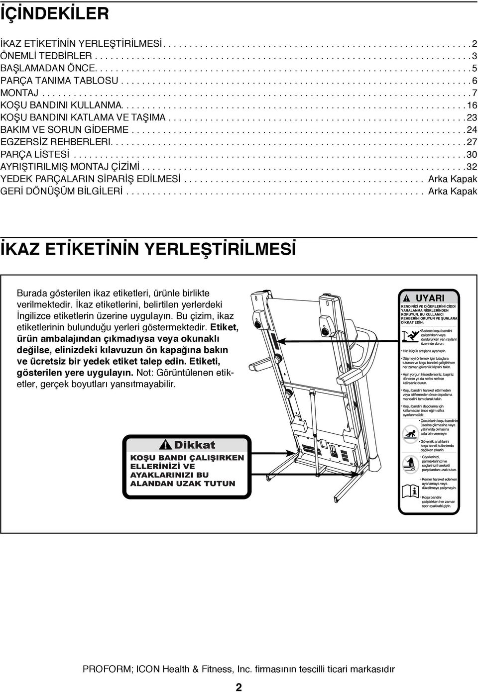 .................................................................16 KOŞU BANDINI KATLAMA VE TAŞIMA......................................................... 23 BAKIM VE SORUN GİDERME.