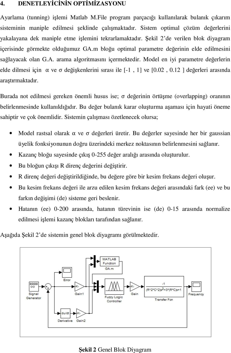 m bloğu optimal parametre değerinin elde edilmesini sağlayacak olan G.A. arama algoritmasını içermektedir.