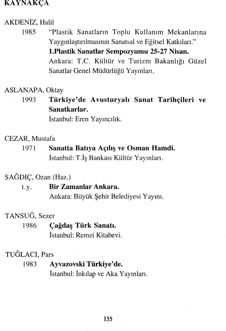 İstanbul: Eren Yayıncılık. CEZAR, Mustafa 1971 Sanatta Batıya Açılış ve Osman Hamdi. İstanbul: T.İş Bankası Kültür Yayınları. SAGDıç, Ozan (Haz.) t. y. Bir Zamanlar Ankara.