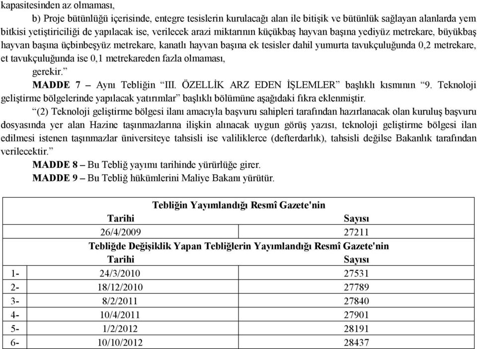 0,1 metrekareden fazla olmaması, gerekir. MADDE 7 Aynı Tebliğin III. ÖZELLİK ARZ EDEN İŞLEMLER başlıklı kısmının 9.