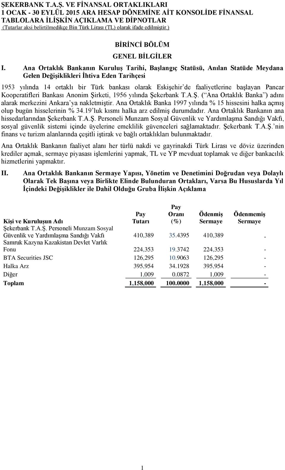 baģlayan Pancar Kooperatifleri Bankası Anonim ġirketi, 1956 yılında ġekerbank T.A.ġ. ( Ana Ortaklık Banka ) adını alarak merkezini Ankara ya nakletmiģtir.