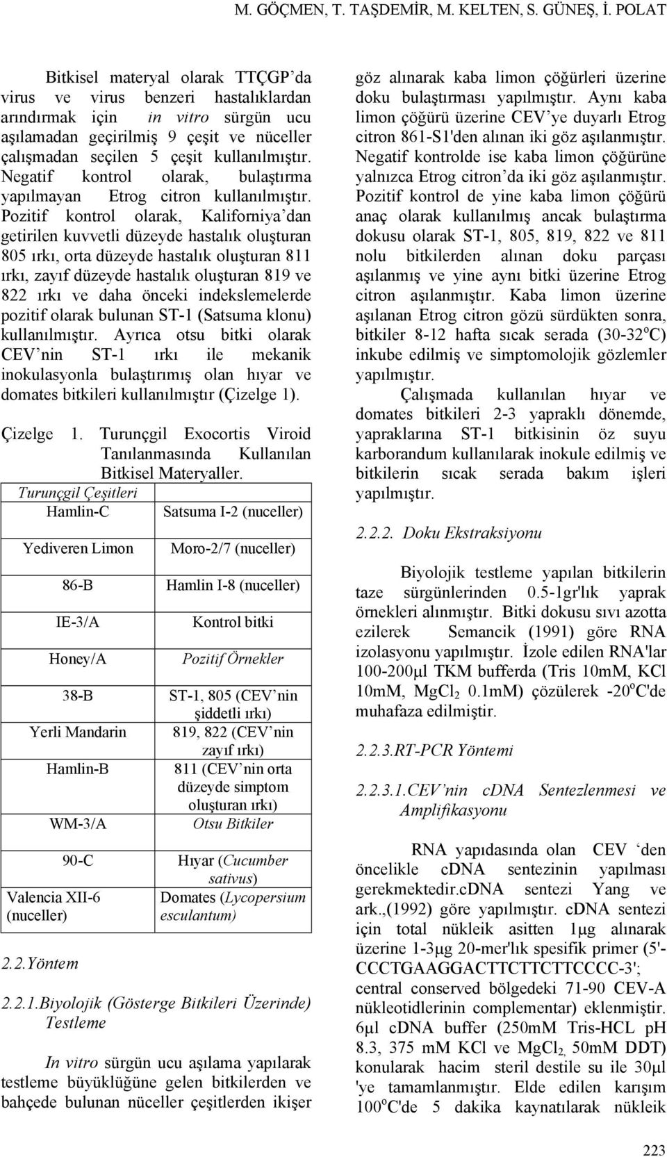 Negatif kontrol olarak, bulaştırma yapılmayan Etrog citron kullanılmıştır.