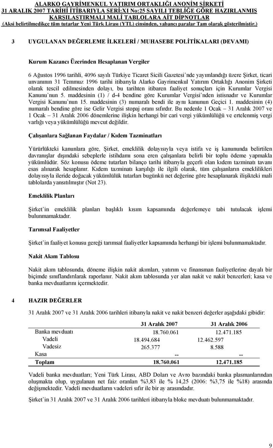 üzere Şirket, ticari unvanının 31 Temmuz 1996 tarihi itibarıyla Alarko Gayrimenkul Yatırım Ortaklığı Anonim Şirketi olarak tescil edilmesinden dolayı, bu tarihten itibaren faaliyet sonuçları için