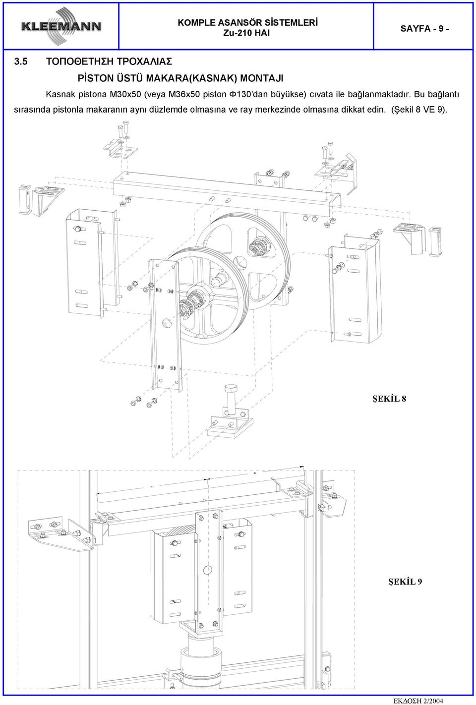 Μ30x50 (veya Μ36x50 piston Φ130 dan büyükse) cıvata ile bağlanmaktadır.