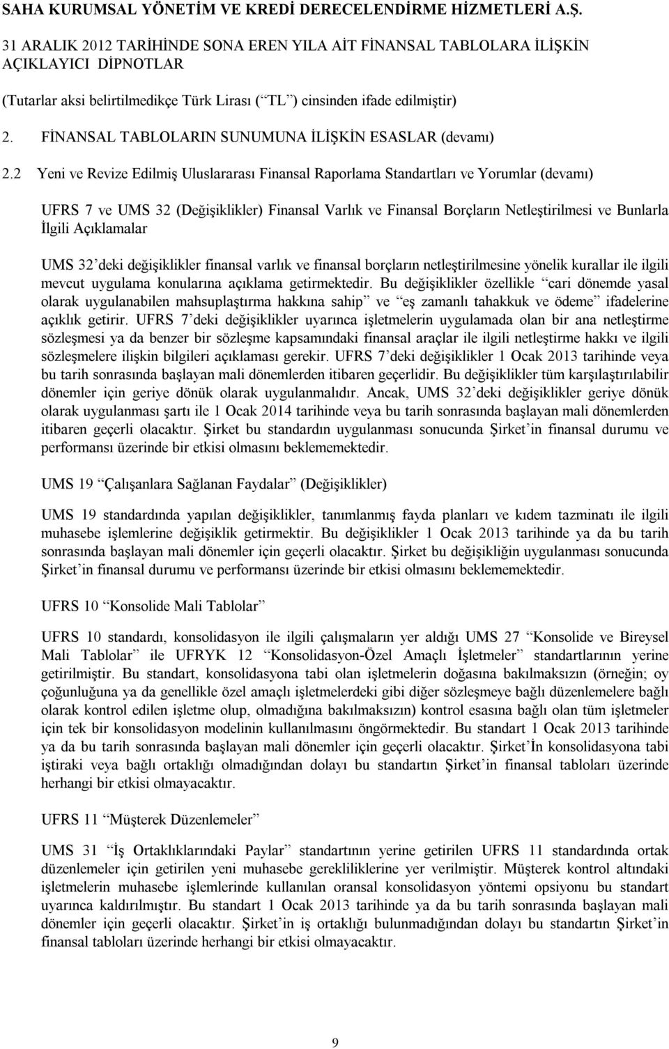 Açıklamalar UMS 32 deki değişiklikler finansal varlık ve finansal borçların netleştirilmesine yönelik kurallar ile ilgili mevcut uygulama konularına açıklama getirmektedir.