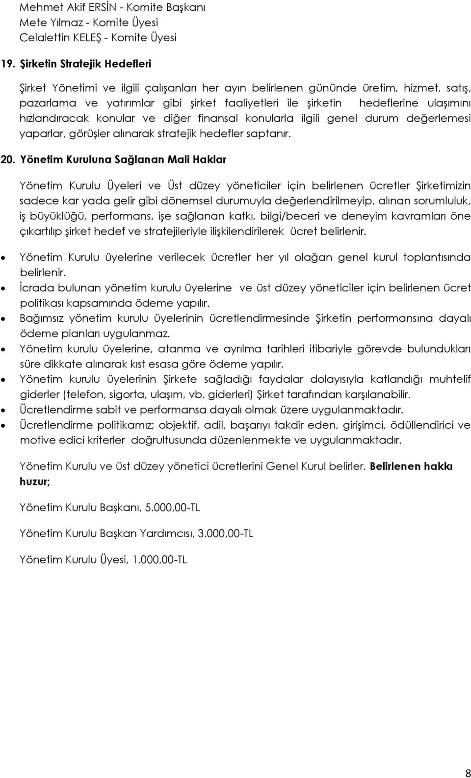 ulaşımını hızlandıracak konular ve diğer finansal konularla ilgili genel durum değerlemesi yaparlar, görüşler alınarak stratejik hedefler saptanır. 20.