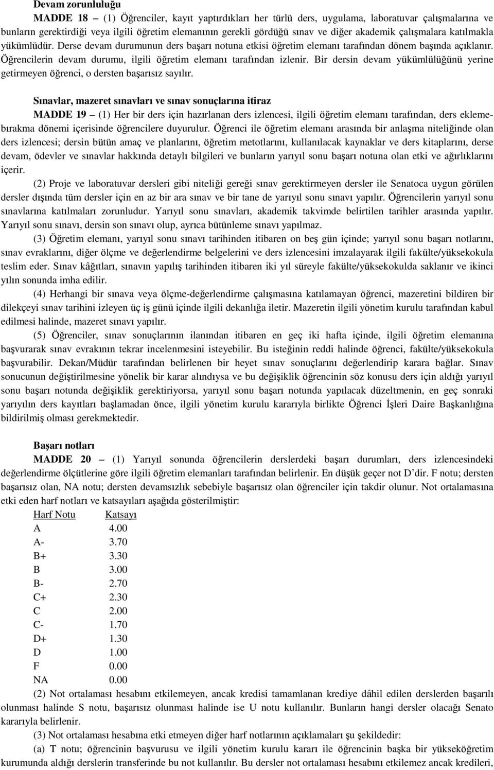 Öğrencilerin devam durumu, ilgili öğretim elemanı tarafından izlenir. Bir dersin devam yükümlülüğünü yerine getirmeyen öğrenci, o dersten başarısız sayılır.