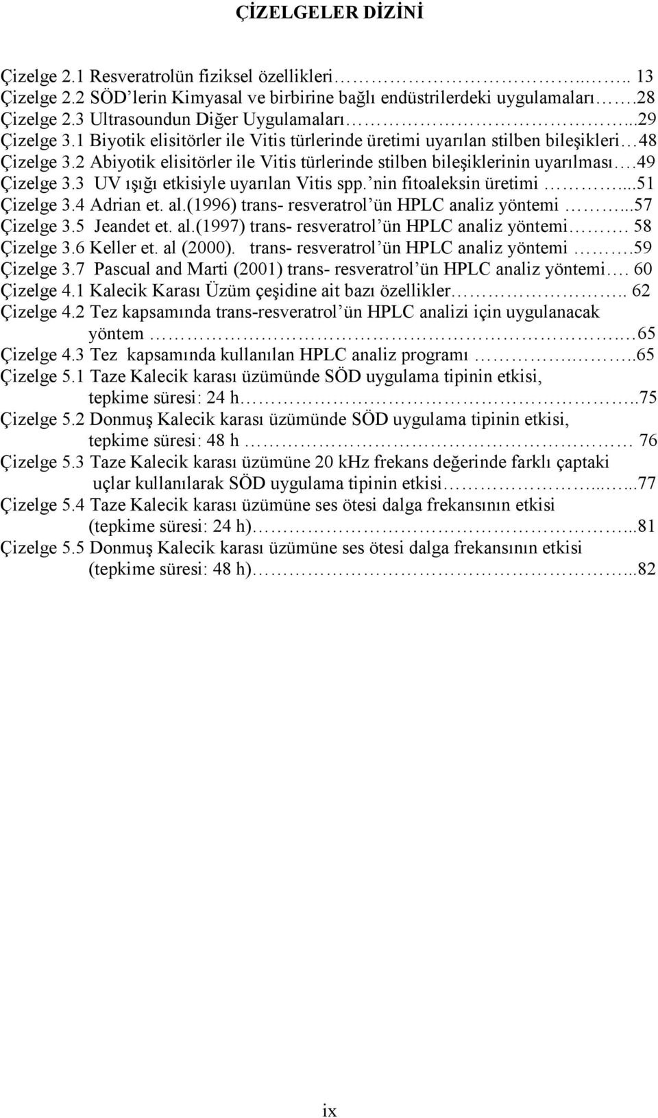 3 UV ışığı etkisiyle uyarılan Vitis spp. nin fitoaleksin üretimi...51 Çizelge 3.4 Adrian et. al.(1996) trans- resveratrol ün HPLC analiz yöntemi...57 Çizelge 3.5 Jeandet et. al.(1997) trans- resveratrol ün HPLC analiz yöntemi.