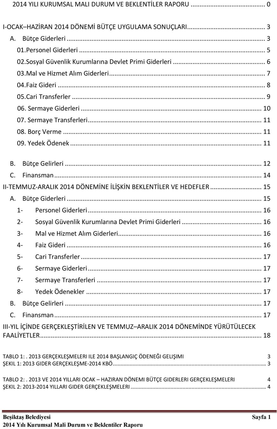 Borç Verme... 11 9. Yedek Ödenek... 11 B. Bütçe Gelirleri... 12 C. Finansman... 14 II-TEMMUZ-ARALIK 214 DÖNEMİNE İLİŞKİN BEKLENTİLER VE HEDEFLER... 15 A. Bütçe Giderleri... 15 1- Personel Giderleri.