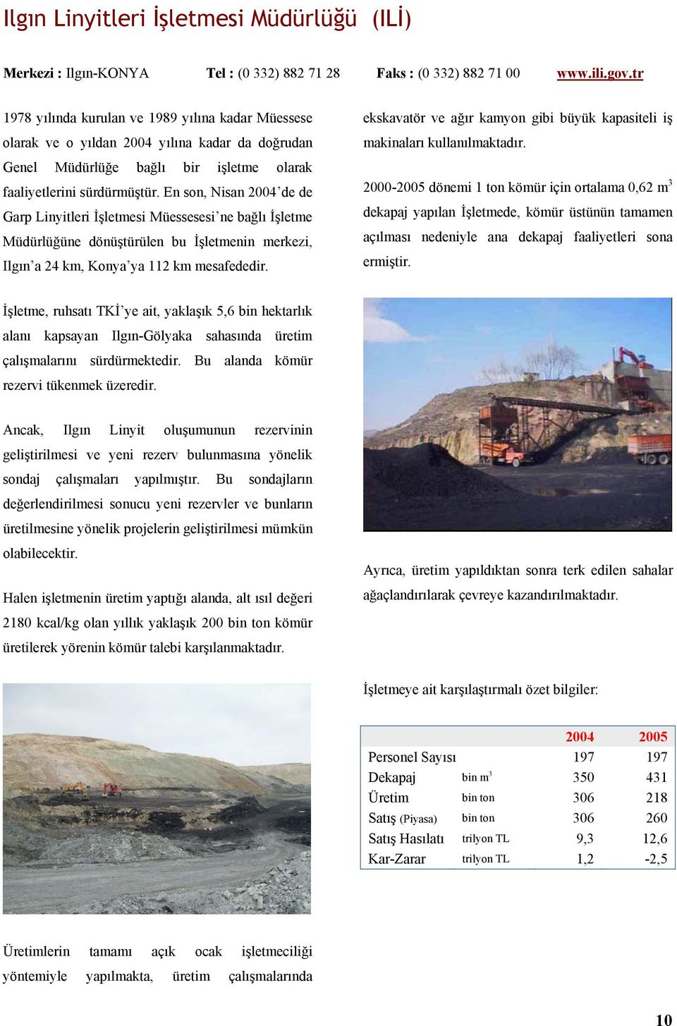 En son, Nisan 2004 de de Garp Linyitleri İşletmesi Müessesesi ne bağlı İşletme Müdürlüğüne dönüştürülen bu İşletmenin merkezi, Ilgın a 24 km, Konya ya 112 km mesafededir.