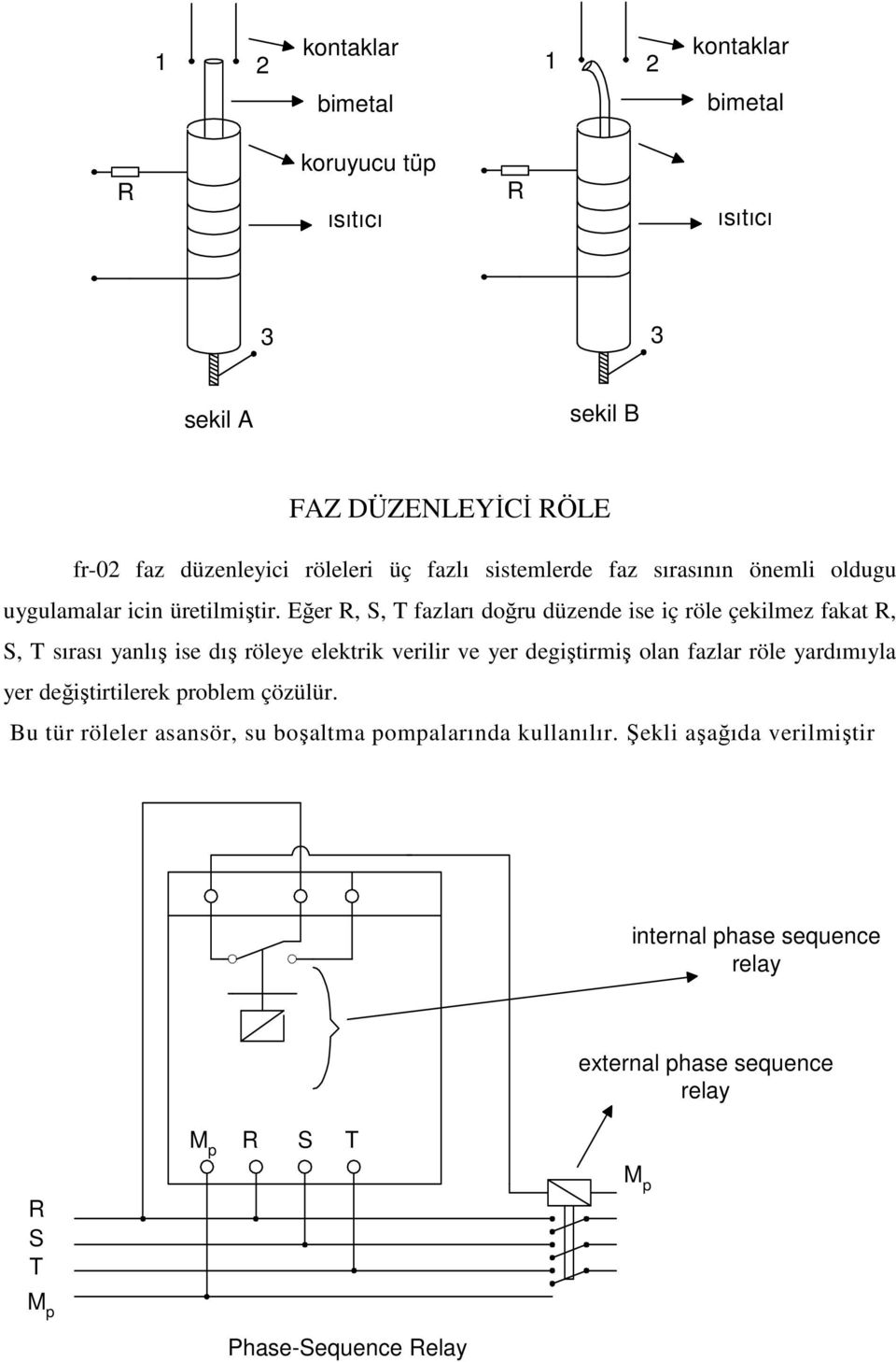 Eğer R, S, T fazları doğru düzende ise iç röle çekilmez fakat R, S, T sırası yanlış ise dış röleye elektrik verilir ve yer degiştirmiş olan fazlar röle