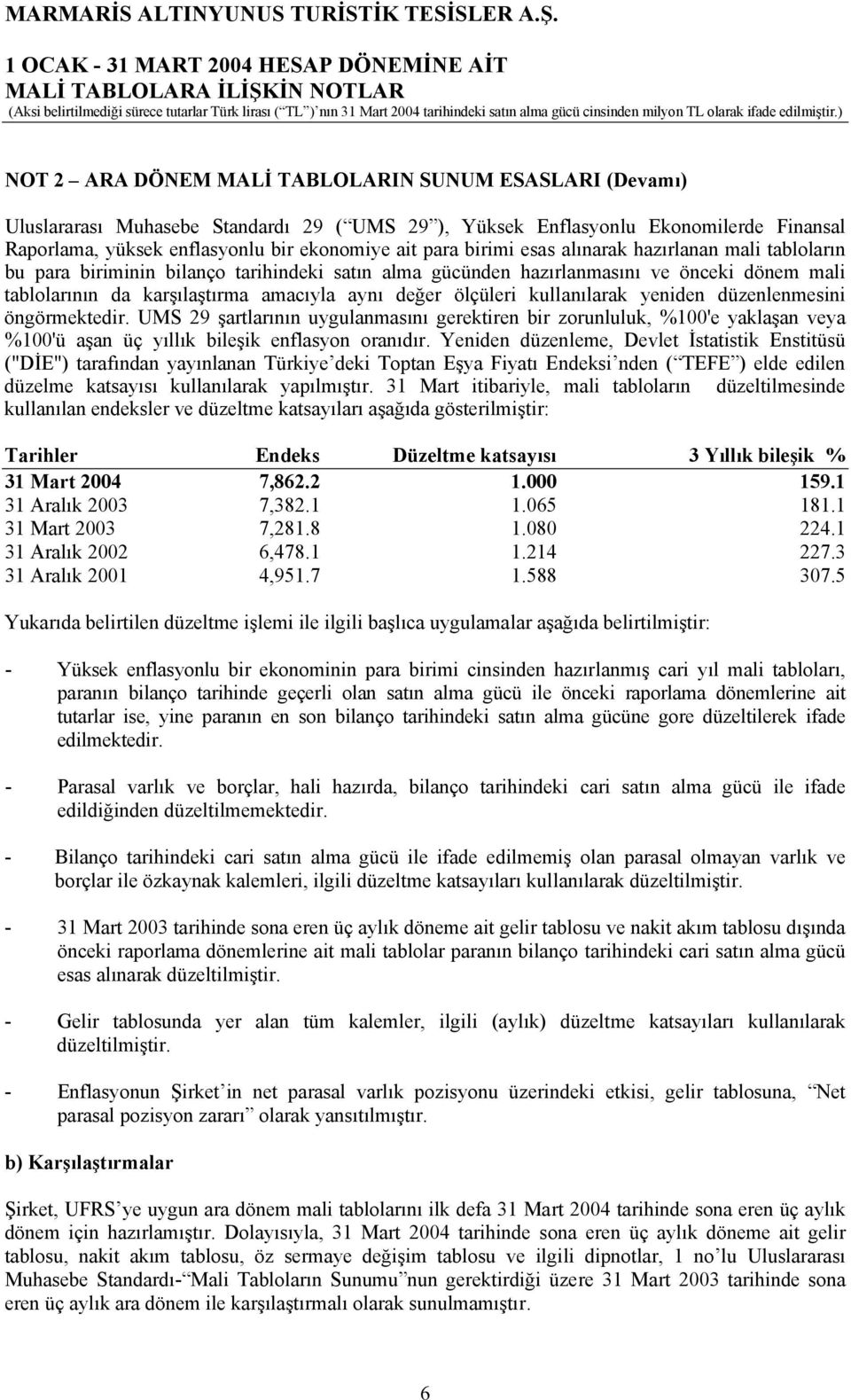 ölçüleri kullanılarak yeniden düzenlenmesini öngörmektedir. UMS 29 şartlarının uygulanmasını gerektiren bir zorunluluk, %100'e yaklaşan veya %100'ü aşan üç yıllık bileşik enflasyon oranıdır.