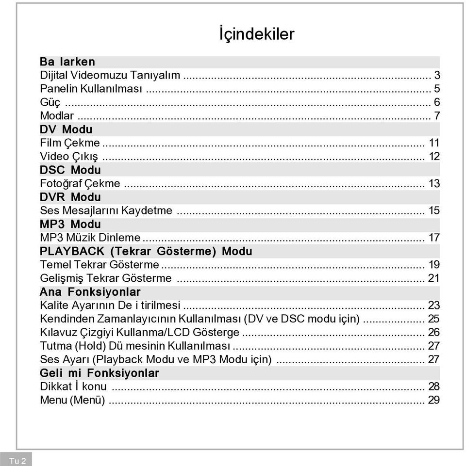 .. 19 Geli mi Tekrar Gˆsterme... 21 Ana Fonksiyonlar Kalite Ayar n n De i tirilmesi... 23 Kendinden Zamanlay c n n Kullan lmas (DV ve DSC modu iáin).