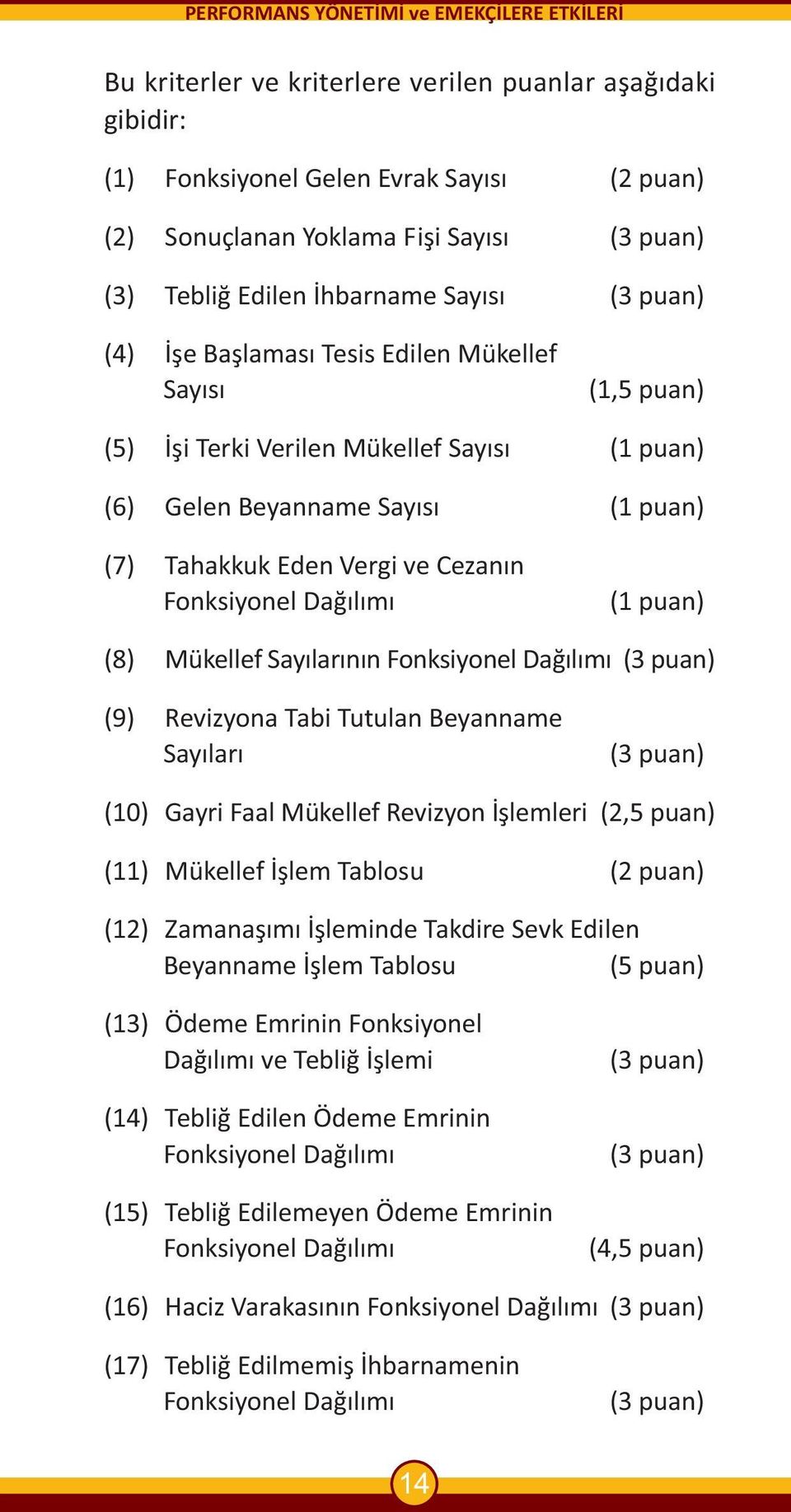 puan) (8) Mükellef Sayýlarýnýn Fonksiyonel Daðýlýmý (3 puan) (9) Revizyona Tabi Tutulan Beyanname Sayýlarý (3 puan) (10) Gayri Faal Mükellef Revizyon Ýþlemleri (2,5 puan) (11) Mükellef Ýþlem Tablosu