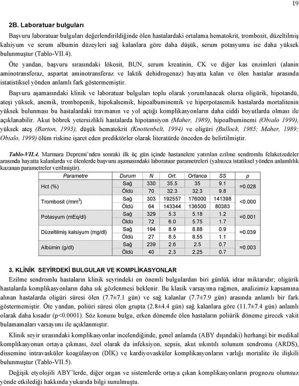 serum potasyumu ise daha yüksek bulunmuştur (Tablo-VII.4).