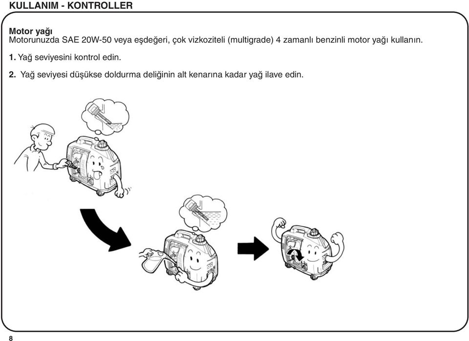 motor yaðý kullanýn. 1. Yað seviyesini kontrol edin. 2.