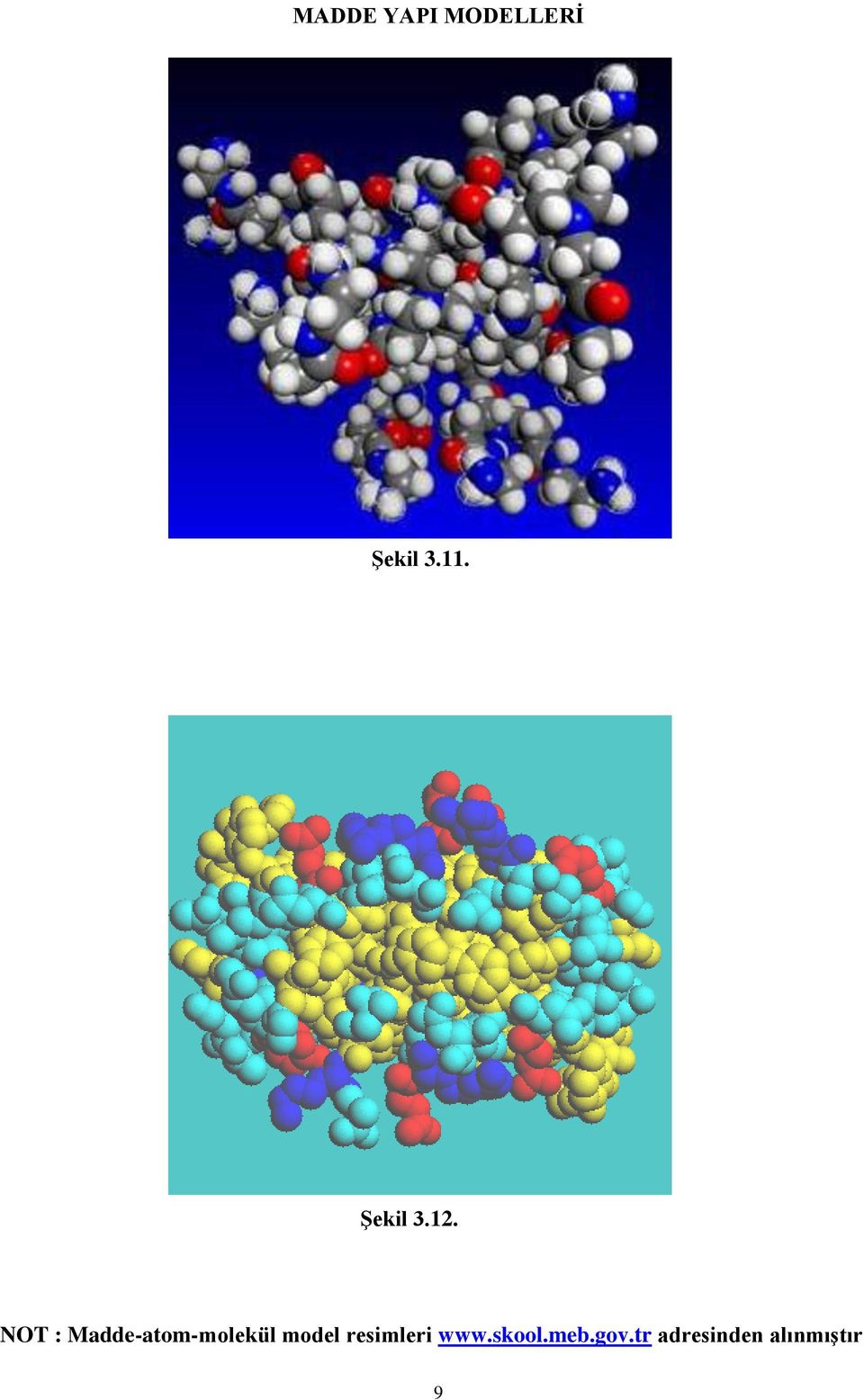 NOT : Madde-atom-molekül model