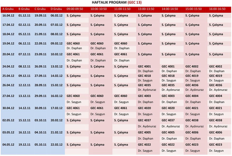 02.12 S. Çalışma S. Çalışma S. Çalışma S. Çalışma S. Çalışma S. Çalışma S. Çalışma 19.04.12 06.12.11 22.09.11 09.02.12 GEC 4060 GEC 4060 GEC 4060 S. Çalışma S. Çalışma S. Çalışma S. Çalışma Dr.