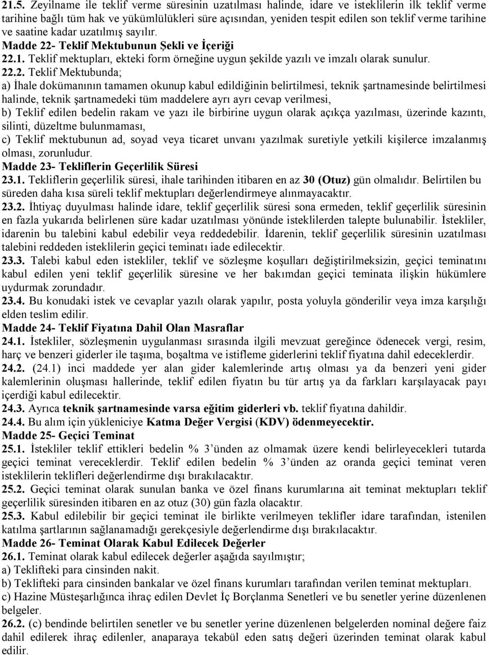 - Teklif Mektubunun Şekli ve İçeriği 22