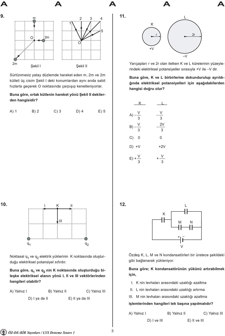 Bun göe, ve bibileine dokunduulup yýldýðýnd elektiksel potnsiyellei için þðýdkileden hngisi doðu olu? A) B) C) 0 0 D) + + E) + + 0. I II.