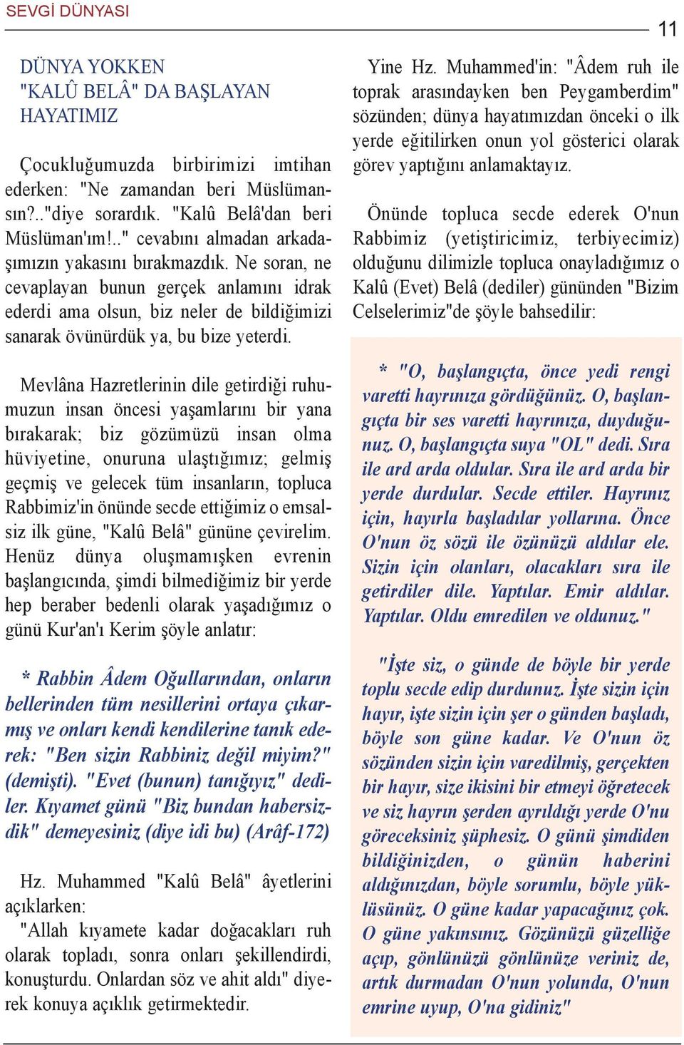 Mevlâna Hazretlerinin dile getirdiði ruhumuzun insan öncesi yaþamlarýný bir yana býrakarak; biz gözümüzü insan olma hüviyetine, onuruna ulaþtýðýmýz; gelmiþ geçmiþ ve gelecek tüm insanlarýn, topluca