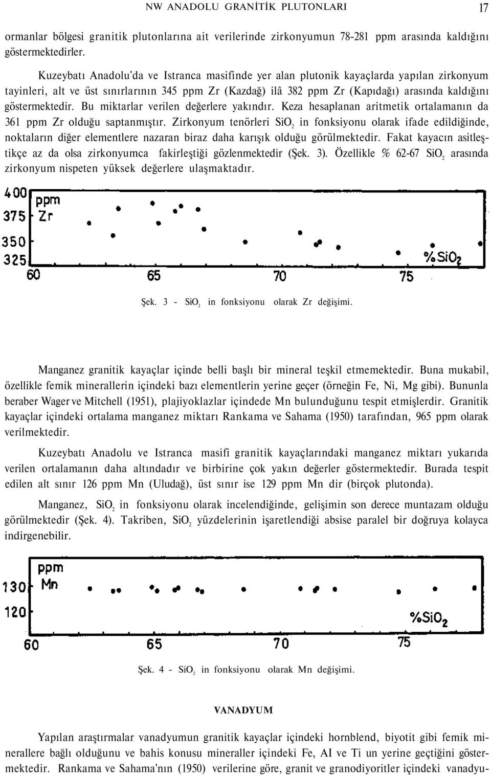 göstermektedir. Bu miktarlar verilen değerlere yakındır. Keza hesaplanan aritmetik ortalamanın da 361 ppm Zr olduğu saptanmıştır.